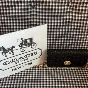 Coach Black slim chain envelope Embossed Wallet with Gold Accents